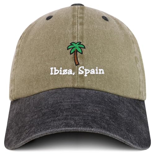 Trendy Apparel Shop Ibiza Spain with Palm Tree Embroidered Pigment Dyed Cotton Baseball Cap