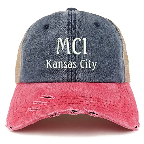 Trendy Apparel Shop MCL Kansas City Embroidered Frayed Bill Trucker Mesh Back Cap