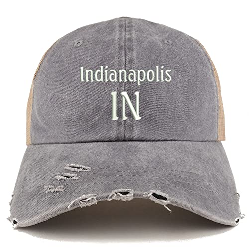 Trendy Apparel Shop Indianapolis in Embroidered Frayed Bill Trucker Mesh Back Cap