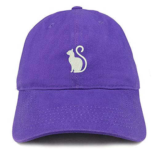 Trendy Apparel Shop Cat Image Embroidered Unstructured Cotton Dad Hat - Purple