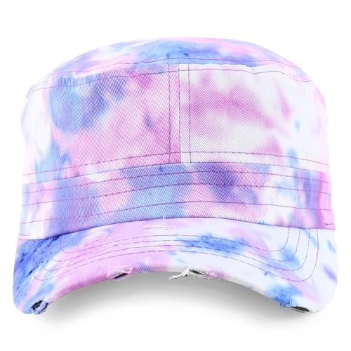 Trendy Apparel Shop Plain 100% Cotton Tie Dyed Patterned Flat Top Army Baseball Cap