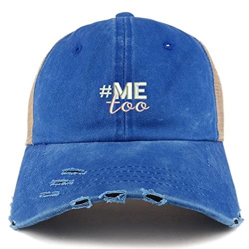 Trendy Apparel Shop #Me Too Movement Embroidered Frayed Bill Trucker Mesh Cap
