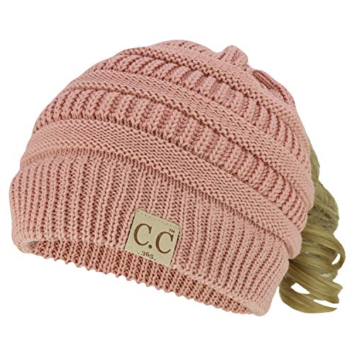 Trendy Apparel Shop Women's Lightweight Ribbed Knit 365 Stretchable Ponytail Beanie Cap