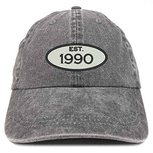 Trendy Apparel Shop Established 1990 Embroidered 34th Birthday Gift Pigment Dyed Washed Cotton Cap