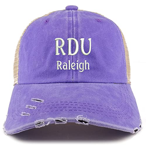 Trendy Apparel Shop RDU Raleigh Embroidered Frayed Bill Trucker Mesh Back Cap