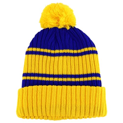 Trendy Apparel Shop Stripe Pattern Ribbed Knit Cuff Long Beanie with Pom Pom