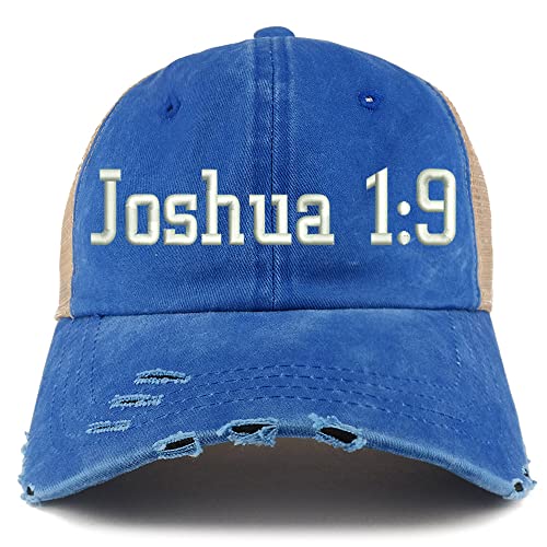 Trendy Apparel Shop Joshua 1:9 Frayed Bill Trucker Mesh Back Cap