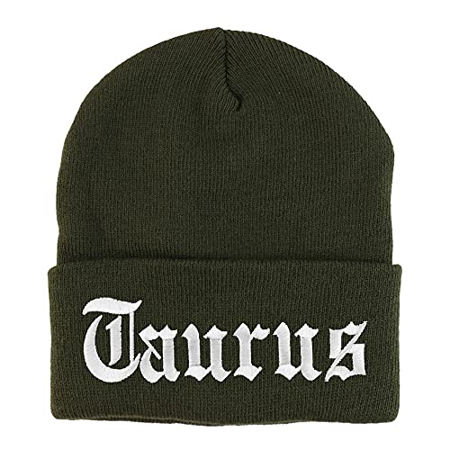 Trendy Apparel Shop Taurus Old English Embroidered Long Cuff Beanie
