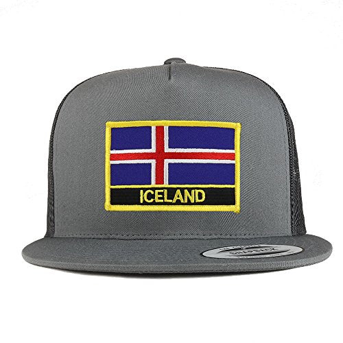 Trendy Apparel Shop Iceland Flag 5 Panel Flatbill Trucker Mesh Snapback Cap