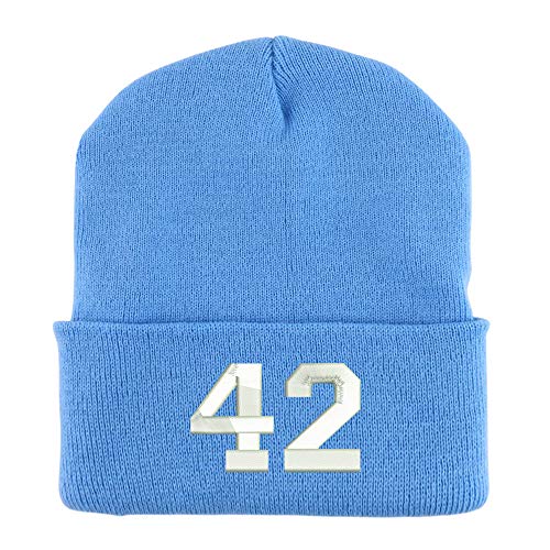 Trendy Apparel Shop Number 42 Collegiate Varsity Embroidered Made in USA Cuff Folded Acylic Knit Winter Beanie Hat