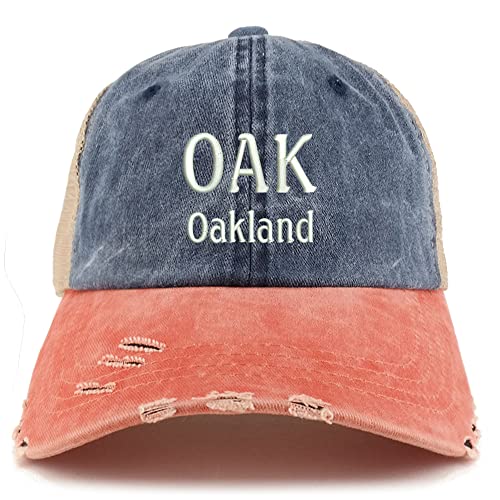 Trendy Apparel Shop Oak Oakland Embroidered Frayed Bill Trucker Mesh Back Cap
