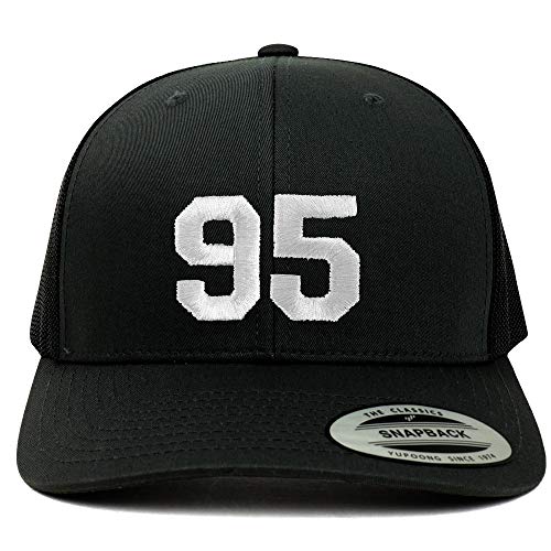 Trendy Apparel Shop Number 95 White Thread Embroidered Retro Trucker Mesh Cap