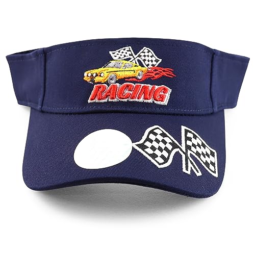 Trendy Apparel Shop Racing 3D Embroidered Flame Car Race Flag Visor Cap