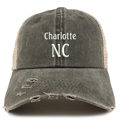 Trendy Apparel Shop Charlotte NC Embroidered Frayed Bill Trucker Mesh Back Cap