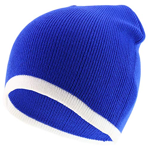 Trendy Apparel Shop Two Tone Color Bottom Striped Short Knit Winter Beanie Hat