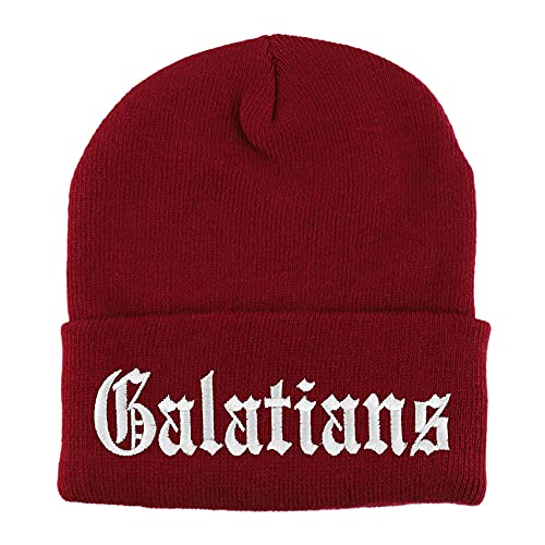 Trendy Apparel Shop Galatians Old English Embroidered Long Cuff Beanie