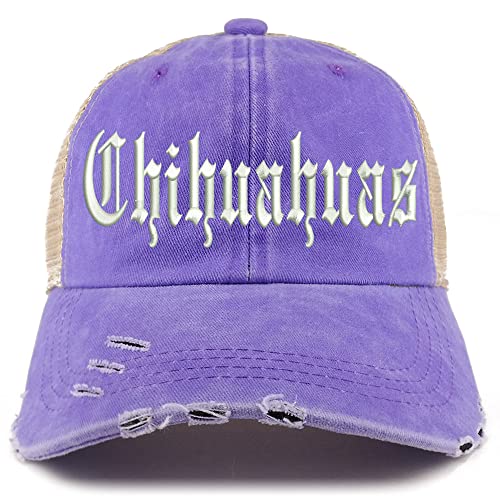 Trendy Apparel Shop Old English Chihuahuas Frayed Bill Trucker Mesh Back Cap