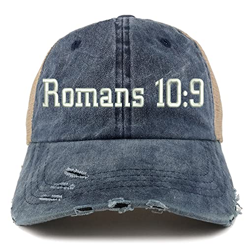 Trendy Apparel Shop Romans 10:9 Frayed Bill Trucker Mesh Back Cap