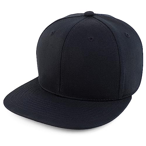Trendy Apparel Shop 100% Cotton Plain Structured 6 Panels Flatbill Snapback Baseball Cap