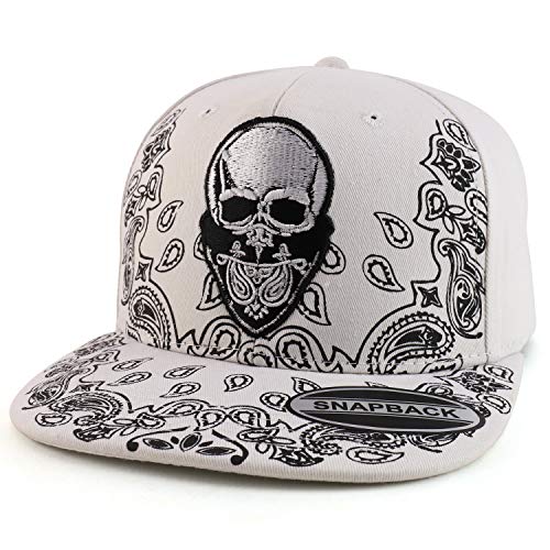 Trendy Apparel Shop Paisley Bandana Skull Embroidered Flatbill Baseball Cap