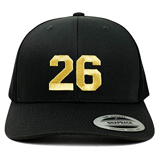 Trendy Apparel Shop Number 26 Gold Thread Embroidered Retro Trucker Mesh Cap