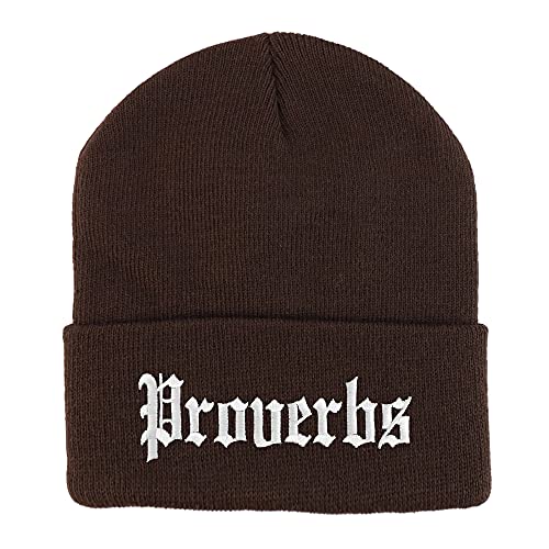 Trendy Apparel Shop Proverbs Old English Embroidered Long Cuff Beanie