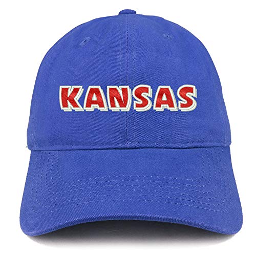 Trendy Apparel Shop Kansas Bold Text Embroidered Soft Crown 100% Brushed Cotton Cap
