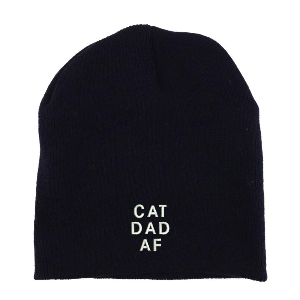 Trendy Apparel Shop Cat Dad Af Font Embroidered Made in USA Short Acrylic Knit Winter Beanie Hat