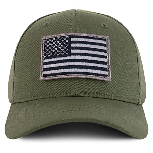Trendy Apparel Shop Grey USA Flag Patch Tactical Cap, Fits Child to Adult 2XL