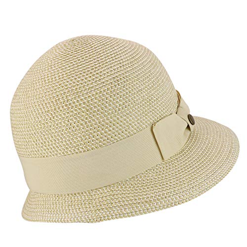 Trendy Apparel Shop UPF 50+ Grosgrain Band Slanted Brim Paper Braid Cloche Hat