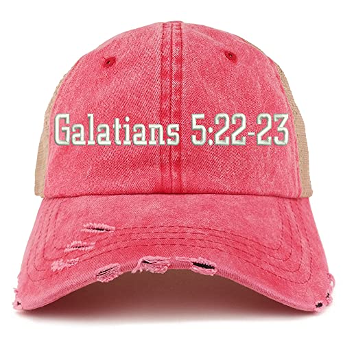 Trendy Apparel Shop Galatians 5:22-23 Frayed Bill Trucker Mesh Back Cap