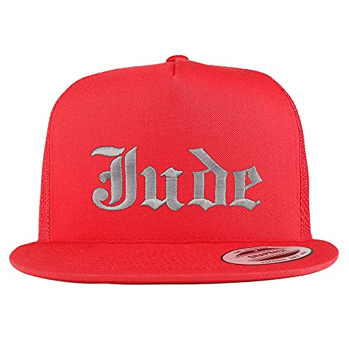 Trendy Apparel Shop Jude Old English 5 Panel Flatbill Trucker Cap