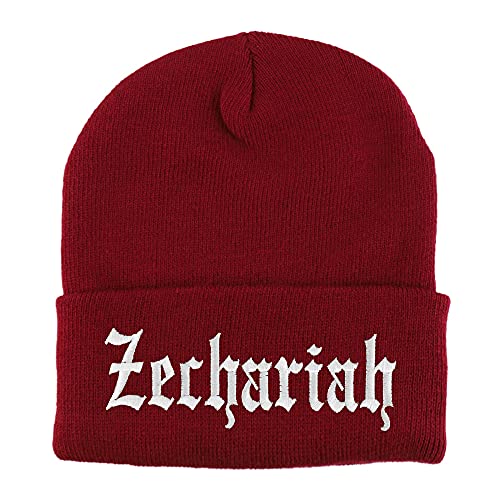 Trendy Apparel Shop Zechariah Old English Embroidered Long Cuff Beanie