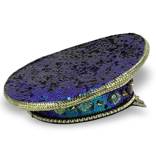 Trendy Apparel Shop Festival Party Sparkly Sequin Rhinestone Captain Hat