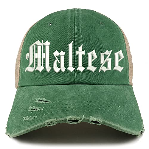 Trendy Apparel Shop Old English Maltese Frayed Bill Trucker Mesh Back Cap