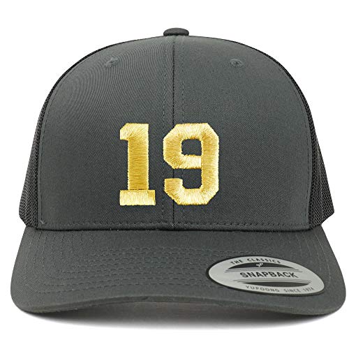 Trendy Apparel Shop Number 19 Gold Thread Embroidered Retro Trucker Mesh Cap