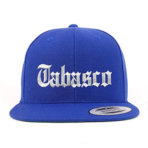 Trendy Apparel Shop Old English Tabasco White Embroidered Flatbill Snapback Baseball Cap