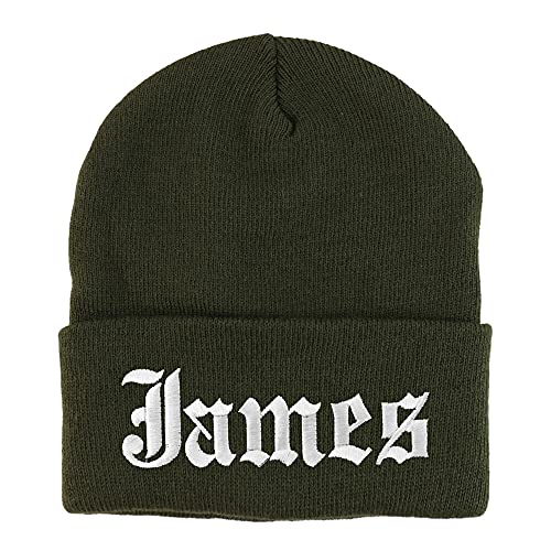 Trendy Apparel Shop James Old English Embroidered Long Cuff Beanie