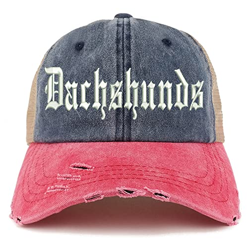 Trendy Apparel Shop Old English Dachshunds Frayed Bill Trucker Mesh Back Cap