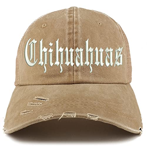 Trendy Apparel Shop Old English Chihuahuas Frayed Bill Trucker Mesh Back Cap