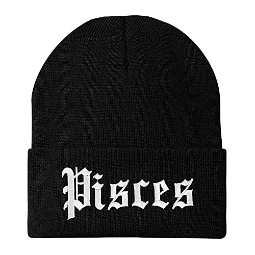 Trendy Apparel Shop Pisces Old English Embroidered Long Cuff Beanie