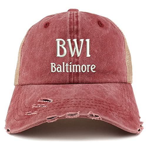 Trendy Apparel Shop BWI Baltimore Embroidered Frayed Bill Trucker Mesh Back Cap