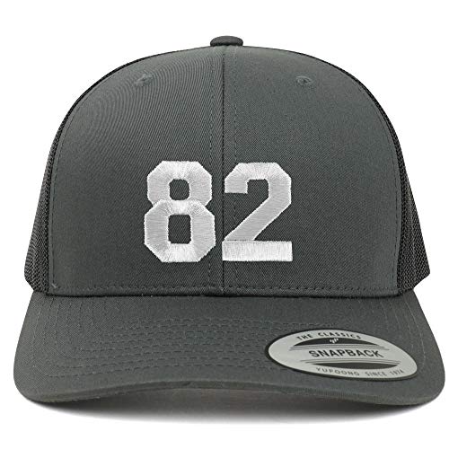 Trendy Apparel Shop Number 82 White Thread Embroidered Retro Trucker Mesh Cap