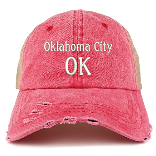 Trendy Apparel Shop Oklahoma City OK Embroidered Frayed Bill Trucker Mesh Back Cap