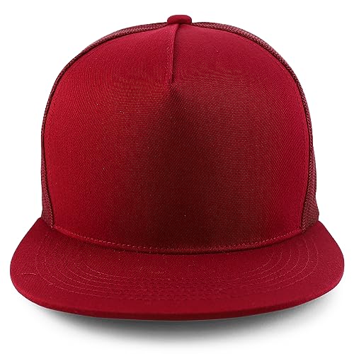 Trendy Apparel Shop Plain Structured 5 Panel Mesh Back Flat Bill Snapback Cap