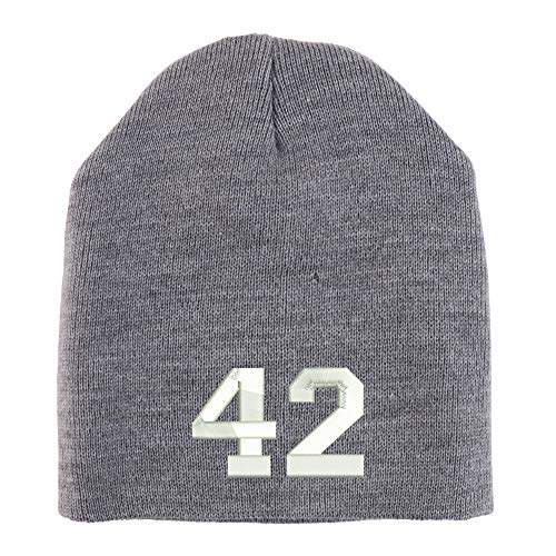 Trendy Apparel Shop Number 42 Collegiate Varsity Font Embroidered Made in USA Short Acrylic Knit Winter Beanie Hat