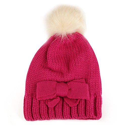 Trendy Apparel Shop Kid's Girl Bow Knit Beanie with Fur Pom Pom