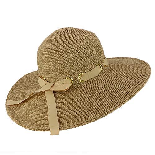 Trendy Apparel Shop UPF 50+ Paper Braid Flat Brim Ribbon Gromet Tie Sun Hat