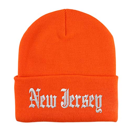 Trendy Apparel Shop New Jersey State Old English Embroidered Long Cuff Beanie