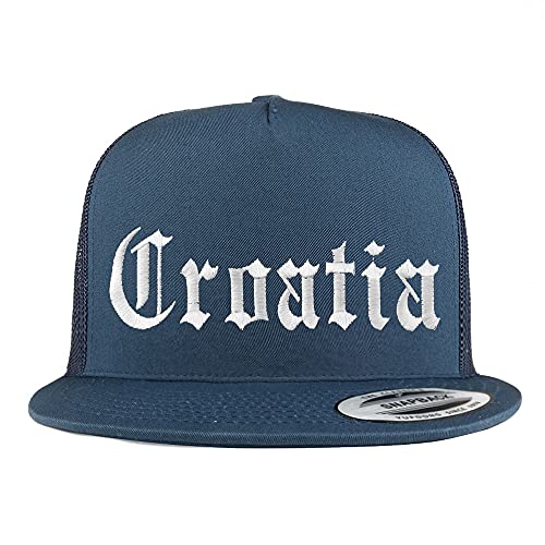 Trendy Apparel Shop Croatia Old English 5 Panel Flatbill Trucker Cap